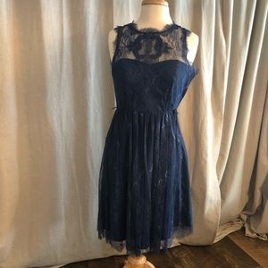 BHLDN Navy dress with sheer lace straps